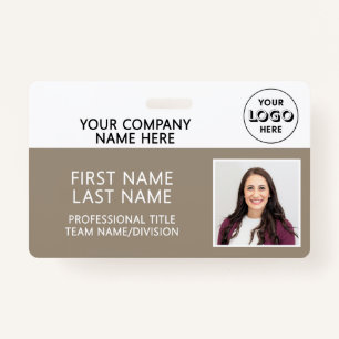 Corporate Logo Photo ID Barcode Tan Name Badge