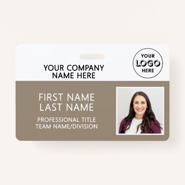 Corporate Logo Photo ID Barcode Tan Name Badge (Front)