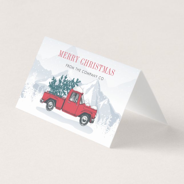 Corporate Merry Christmas Red Truck Holiday Card (Front)