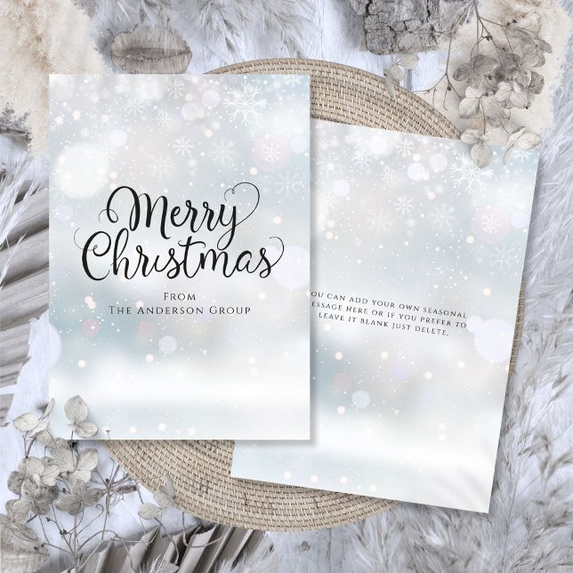 Corporate Merry Christmas Script Snowflakes Holiday Card (Corporate Merry Christmas Script Snowflakes Holiday Card)