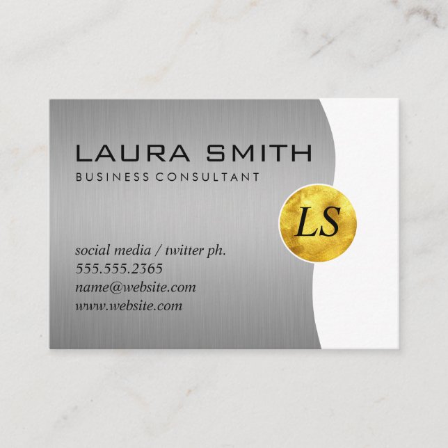Corporate / Metallic Silver / Gold Monogram Business Card (Front)