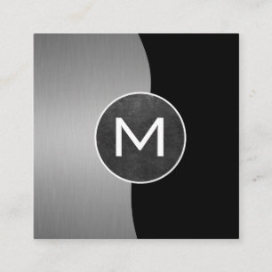 Corporate / Metallic Silver / Slate Monogram Square Business Card