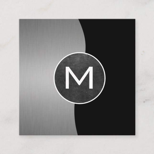 Corporate / Metallic Silver / Slate Monogram Square Business Card (Front)