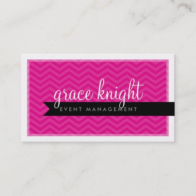 CORPORATE modern simple chevron hot magenta pink Business Card (Front)