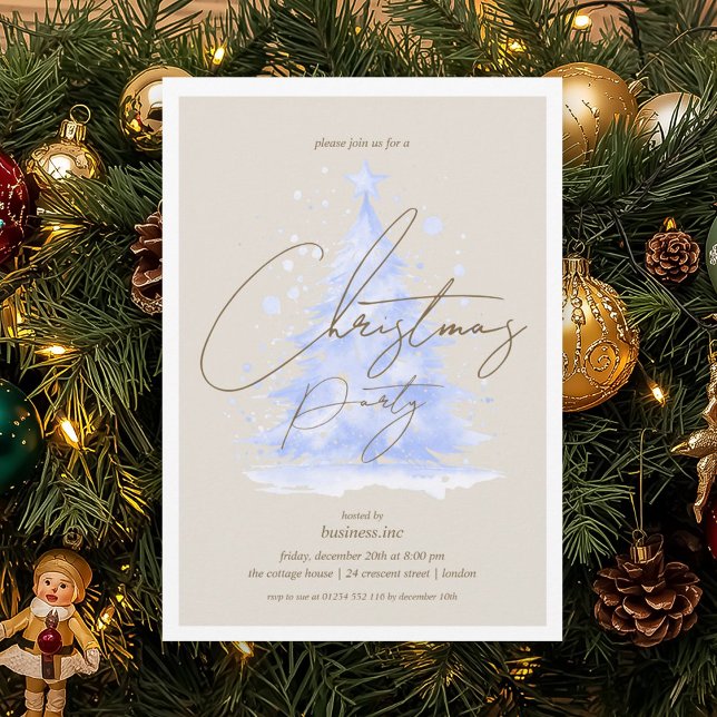 Corporate Navy Blue Christmas Tree Holiday Party  Invitation (Corporate Navy Blue Christmas Tree Holiday Party Invitation)