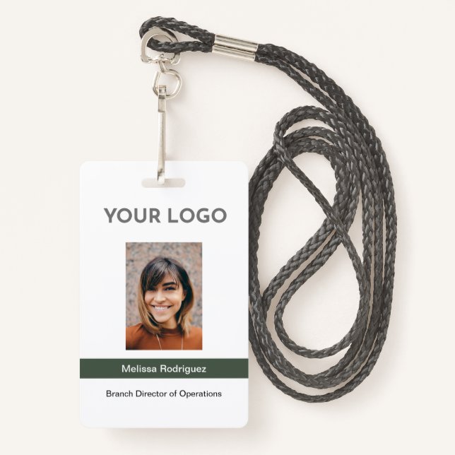 Corporate Olive Green Employee Photo ID Badge (Front with Lanyard)