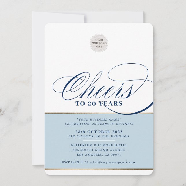 CORPORATE PARTY elegant business blue navy gold Invitation (Front)