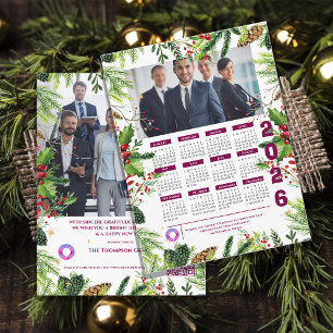 Corporate Photo Green Pine Calendar Christmas Holiday Postcard
