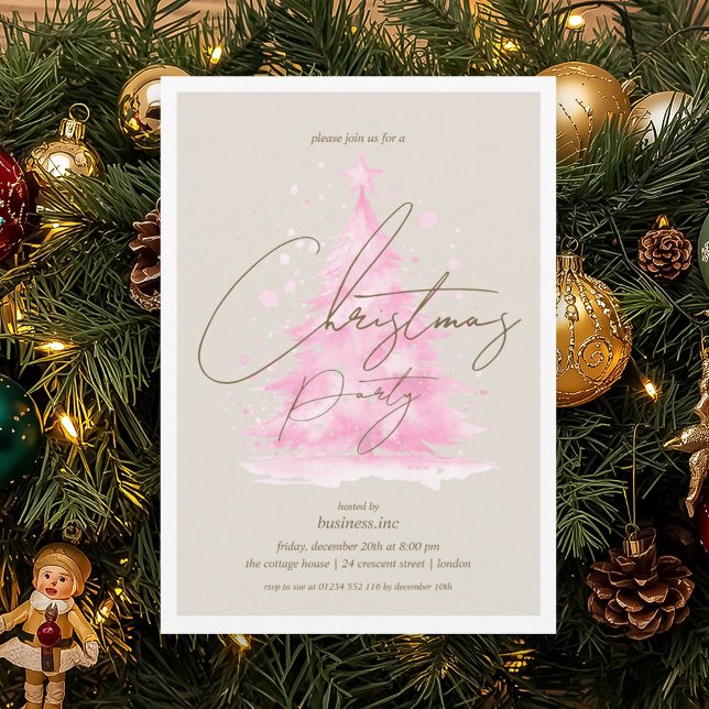 Corporate Pink Christmas Tree Holiday Party  Invitation (Corporate Pink Christmas Tree Holiday Party Invitation)