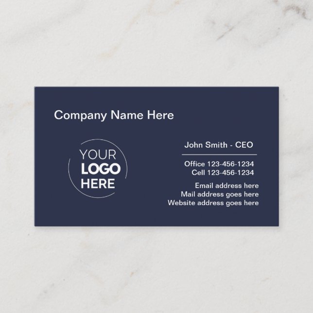 Corporate Professional Logo Design Navy Blue Business Card (Front)
