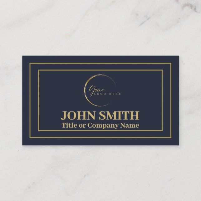 Corporate Professional navy blue gold logo  Business Card (Front)