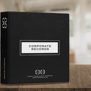 Corporate Record Book Binder Black Leather