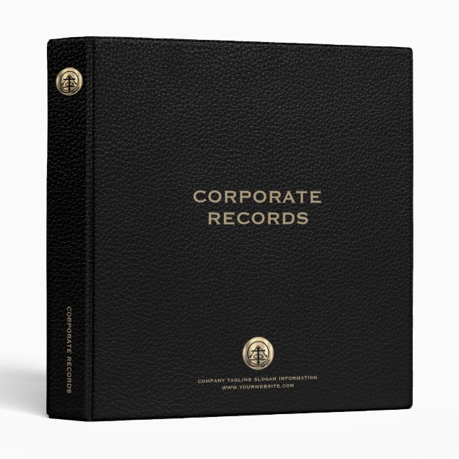 Corporate Record Book Black Leather Print Binder (Front/Spine)