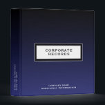 Corporate Records Custom Name Navy Blue Binder<br><div class="desc">Customize your Corporate Records Binder with your own business name, and edit or delete the title on both the front, back and spine to your liking. The professional navy blue background exudes a sophisticated look. This binder is perfect for keeping your business or organization's important documents such as bylaws, articles...</div>