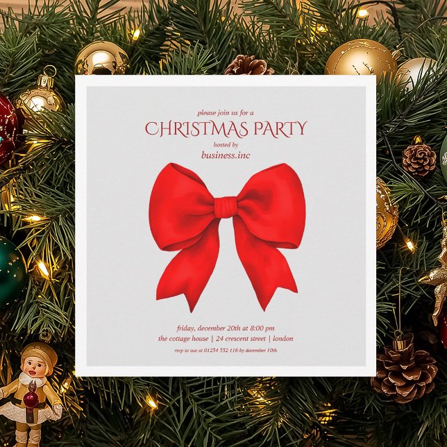 Corporate Red Bow Christmas Holiday Party  Invitation (Corporate Red Bow Christmas Holiday Party Invitation)