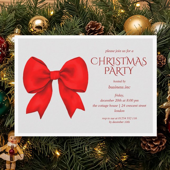 Corporate Red Bow Christmas Holiday Party  Invitation (Corporate Red Bow Christmas Holiday Party Invitation)