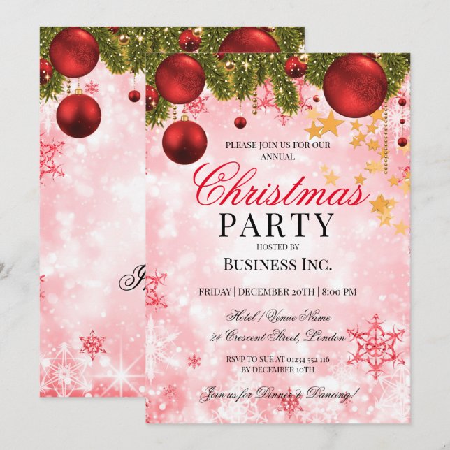 Corporate Red Christmas Holiday Party Invitation (Front/Back)