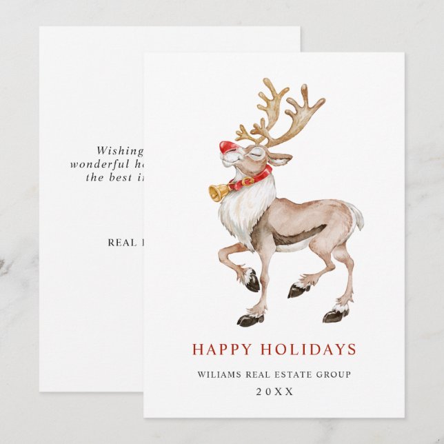 Corporate Reindeer Merry Christmas Greeting Holiday Card (Front/Back)
