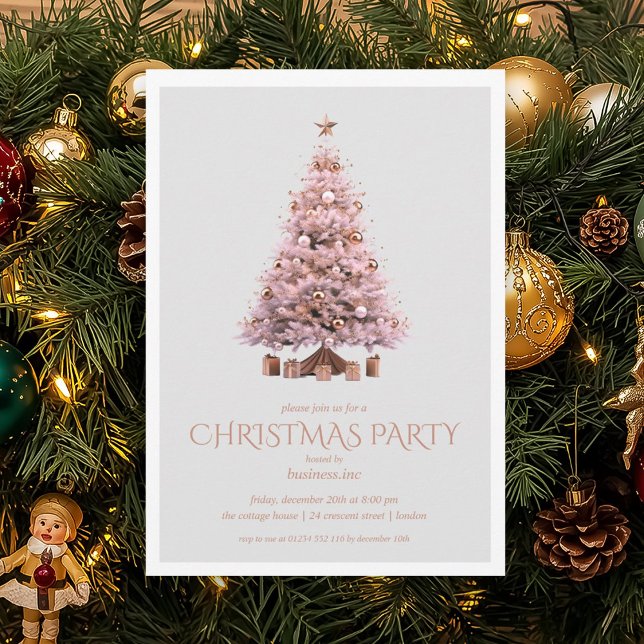 Corporate Rose Gold Christmas Tree Holiday Party  Invitation (Corporate Rose Gold Christmas Tree Holiday Party Invitation)