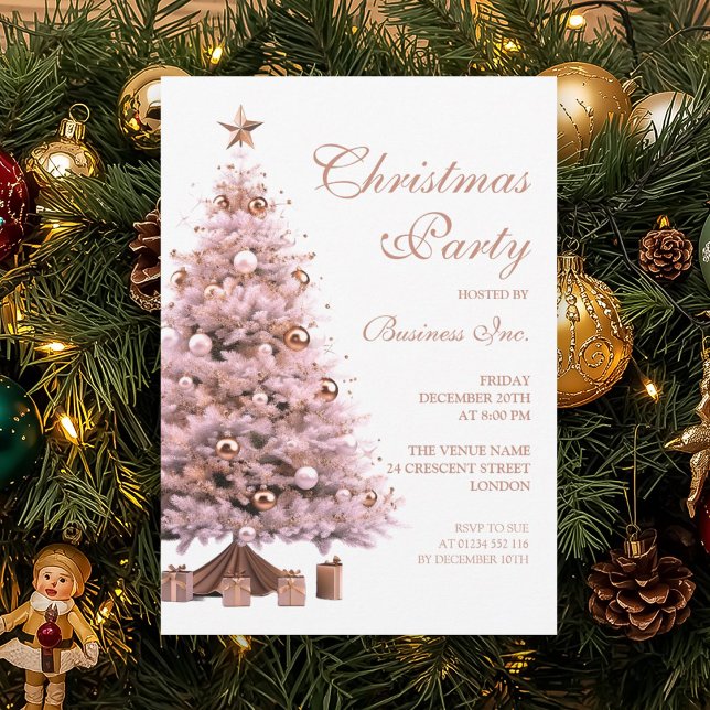 Corporate Rose Gold Christmas Tree Holiday Party  Invitation (Corporate Rose Gold Christmas Tree Holiday Party Invitation)