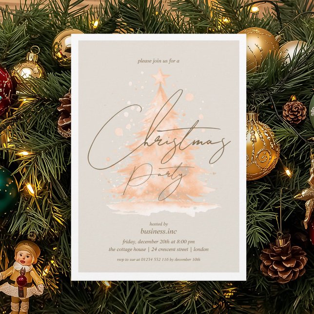 Corporate Rose Gold Christmas Tree Holiday Party  Invitation (Corporate Rose Gold Christmas Tree Holiday Party Invitation)