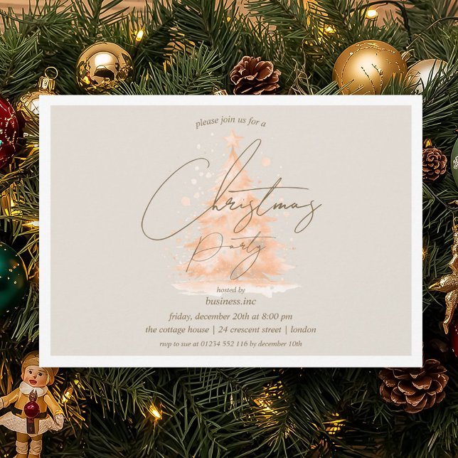 Corporate Rose Gold Christmas Tree Holiday Party  Invitation (Corporate Rose Gold Christmas Tree Holiday Party Invitation)