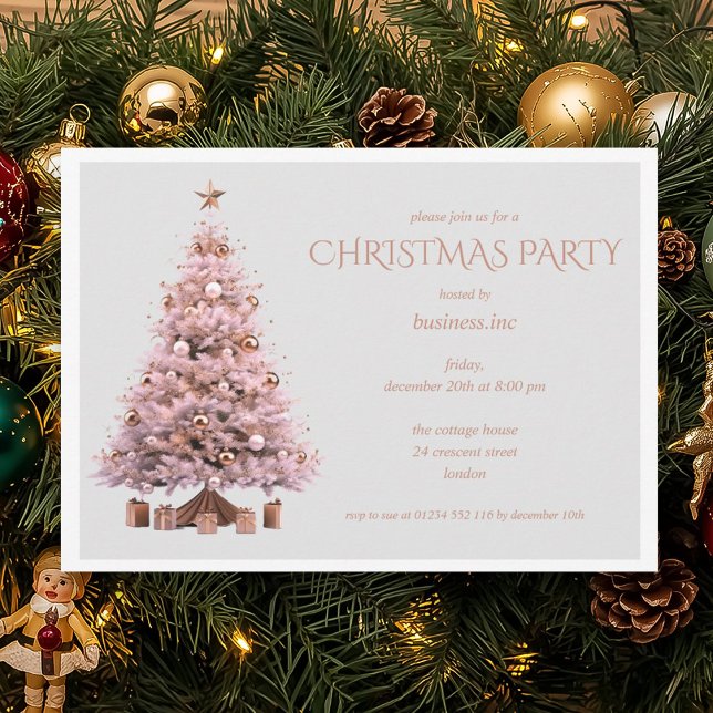 Corporate Rose Gold Christmas Tree Holiday Party  Invitation (Corporate Rose Gold Christmas Tree Holiday Party Invitation)