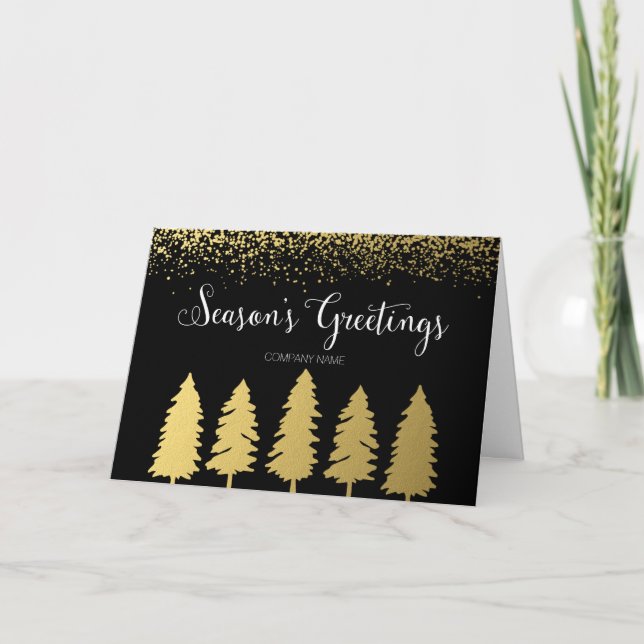 Corporate Season's Greetings Faux Gold Trees Holiday Card (Front)