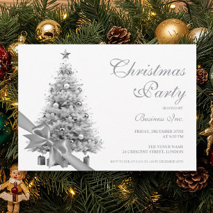 Corporate Silver Christmas Tree Bow Holiday  Invitation