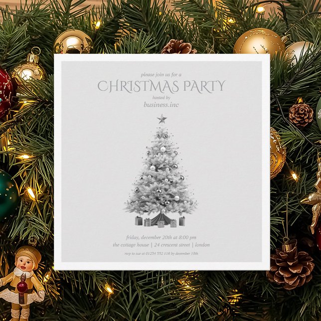 Corporate Silver Christmas Tree Holiday Party  Invitation (Corporate Silver Christmas Tree Holiday Party Invitation)