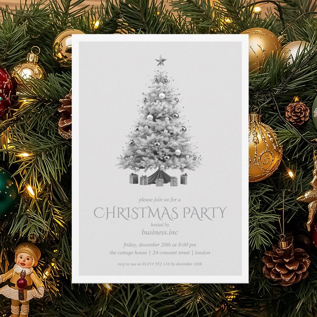 Corporate Silver Christmas Tree Holiday Party  Invitation (Corporate Silver Christmas Tree Holiday Party Invitation)