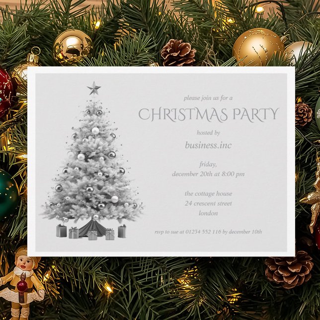 Corporate Silver Christmas Tree Holiday Party  Invitation (Corporate Silver Christmas Tree Holiday Party Invitation)
