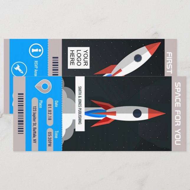 Corporate Space Themed Party travel ticket invite (Front/Back)