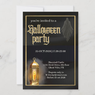 Corporate Spooky Black Gold Logo Halloween Party Invitation