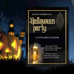 Corporate Spooky Black Gold Logo Halloween Party Invitation