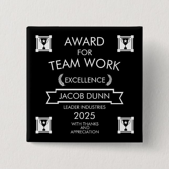Corporate Staff Team Work Award 2 Inch Square Button (Front)