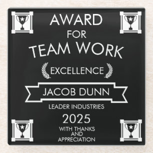 Corporate Staff Team Work Award Glass Coaster