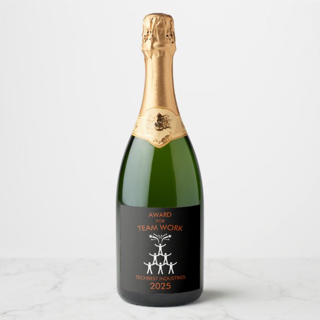 Corporate Staff Team Work Award Sparkling Wine Label (Front)