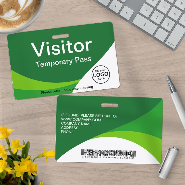 Corporate Visitor Pass Custom Barcode Green Badge (Creator Uploaded)