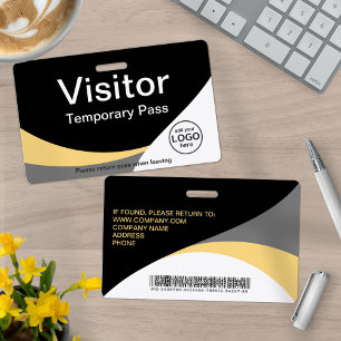 Corporate Visitor Pass Custom Barcode Yellow Grey  Badge