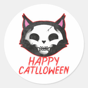 Corpse Paint Cat Happy Catlloween Cat Halloween Classic Round Sticker