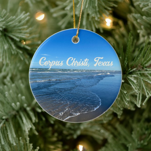 Corpus Christi Texas Beach Waves Ocean Photography Ceramic Ornament (Tree)