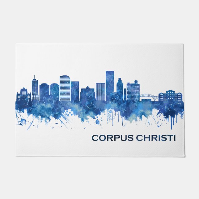 Corpus Christi Texas Skyline Blue Doormat (Front)