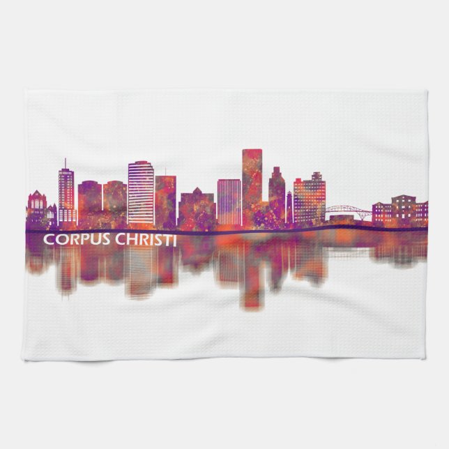 Corpus Christi Texas Skyline Kitchen Towel (Horizontal)