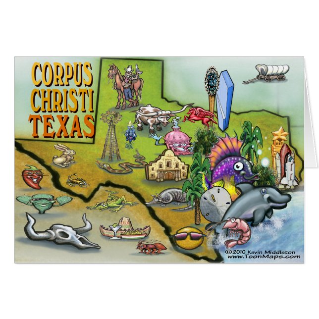 Corpus Christi Tx Cartoon Map (Front Horizontal)