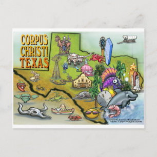 Corpus Christi Tx Cartoon Map Postcard