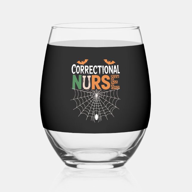 Correctional Nurse Halloween Pumpkin Classic T-Shi Stemless Wine Glass (Front)
