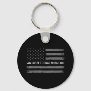 Correctional Nurse US Flag Vintage Health Care Keychain