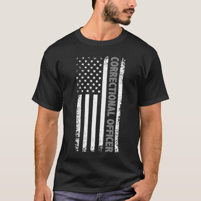 Correctional Officer American Flag Thin Silver Lin T-Shirt (Front)