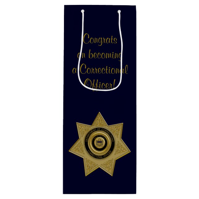 Correctional Officer Badge,Gold-Blue-Wine Gift Bag (Front)